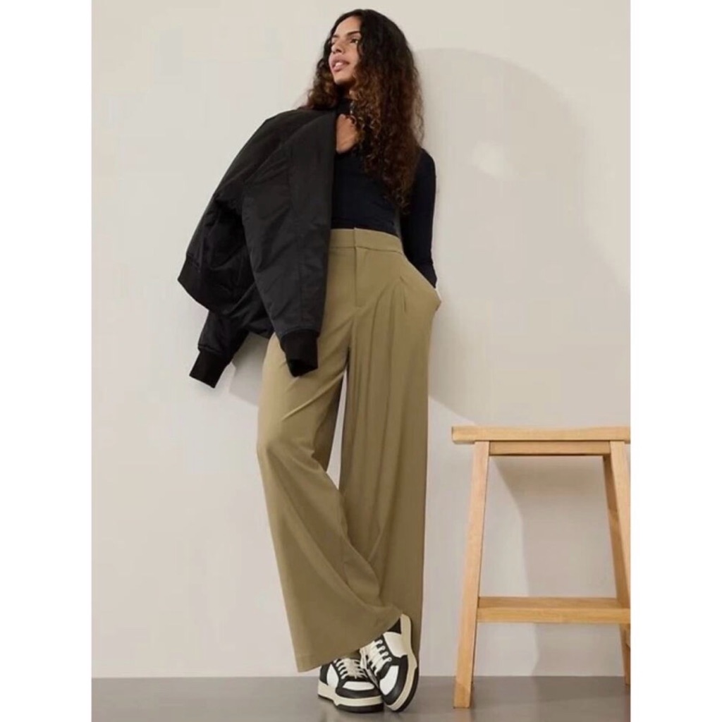 Athleta Olive Wide-Leg Trousers